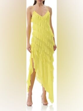 18. AFRM • NWT $138 USD Yellow Tiered Ruffle Maxi dress PTP 15”-20”